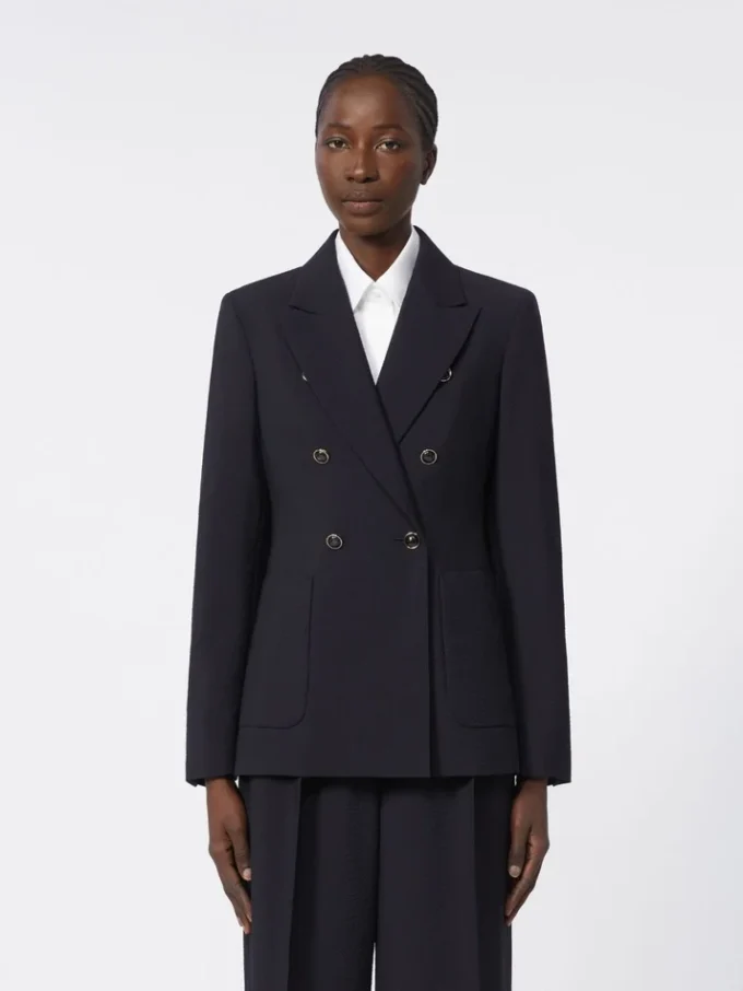 Blazer van seersucker met wolmix, ultramarijn