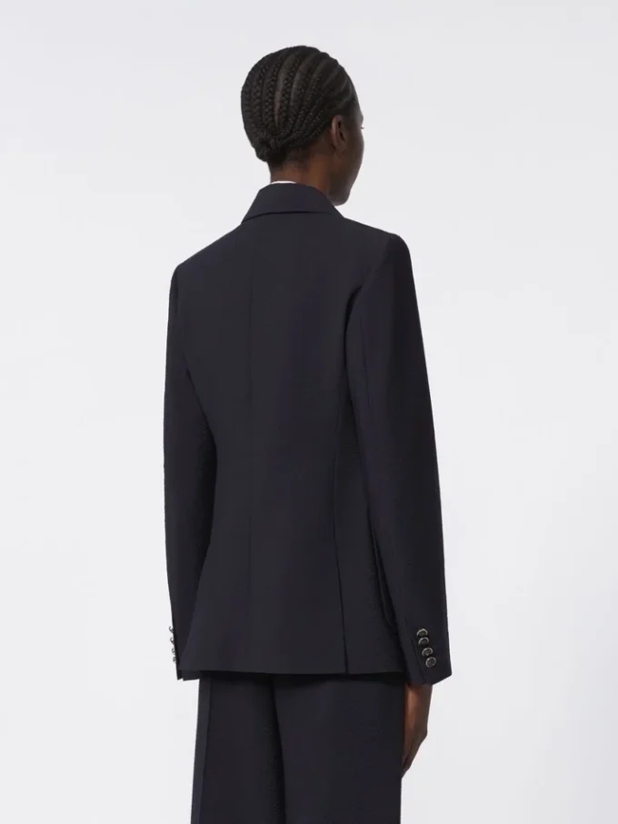 Blazer van seersucker met wolmix, ultramarijn