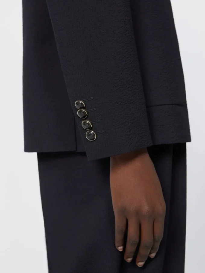 Blazer van seersucker met wolmix, ultramarijn