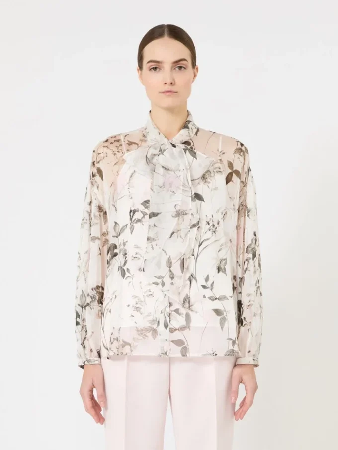 Blouse van bedrukte chiffon, wit Blouse van bedrukte chiffon, wit