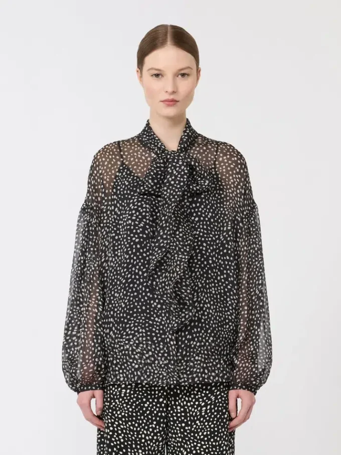 Blouse van bedrukte chiffon, zwart Blouse van bedrukte chiffon, zwart