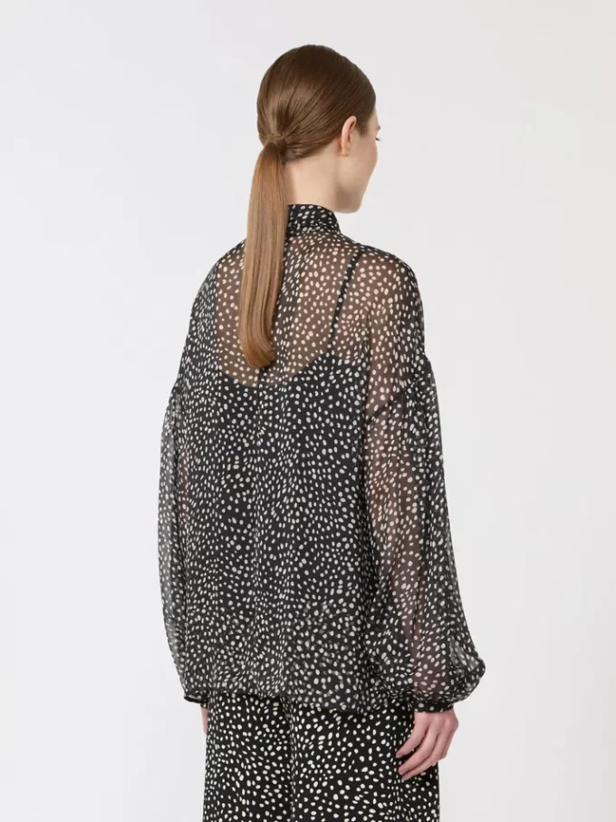 Blouse van bedrukte chiffon, zwart Blouse van bedrukte chiffon, zwart