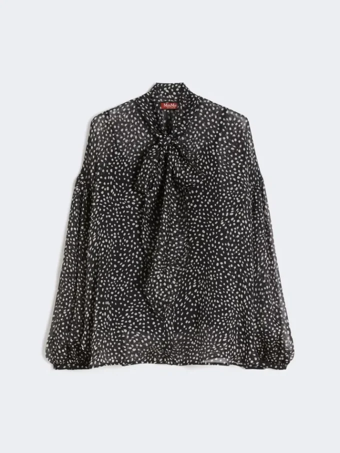 Blouse van bedrukte chiffon, zwart Blouse van bedrukte chiffon, zwart
