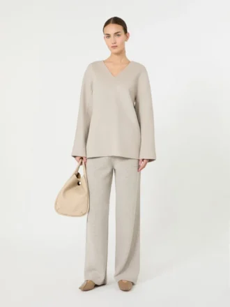 Blouse van wollen broadcloth, beige