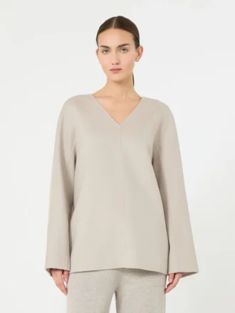 Blouse van wollen broadcloth, beige