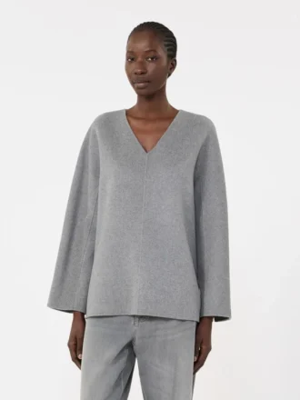Blouse van wollen broadcloth, middengrijs
