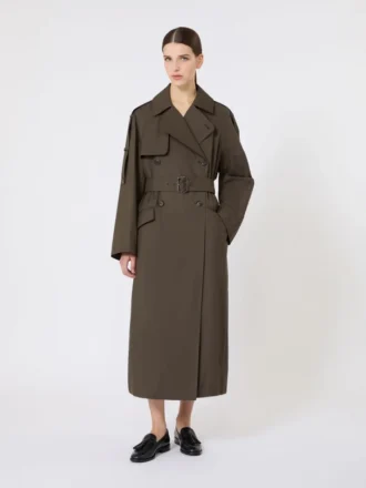 Brede waterafstotende trenchcoat van twill, groen