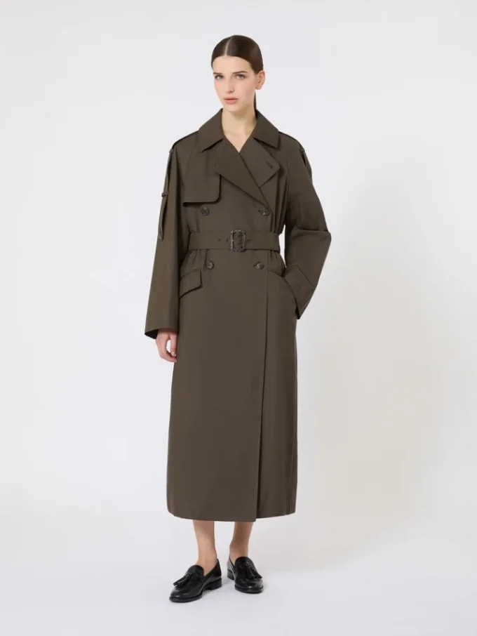 Brede waterafstotende trenchcoat van twill, groen Brede waterafstotende trenchcoat van twill, groen