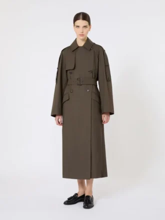 Brede waterafstotende trenchcoat van twill, groen