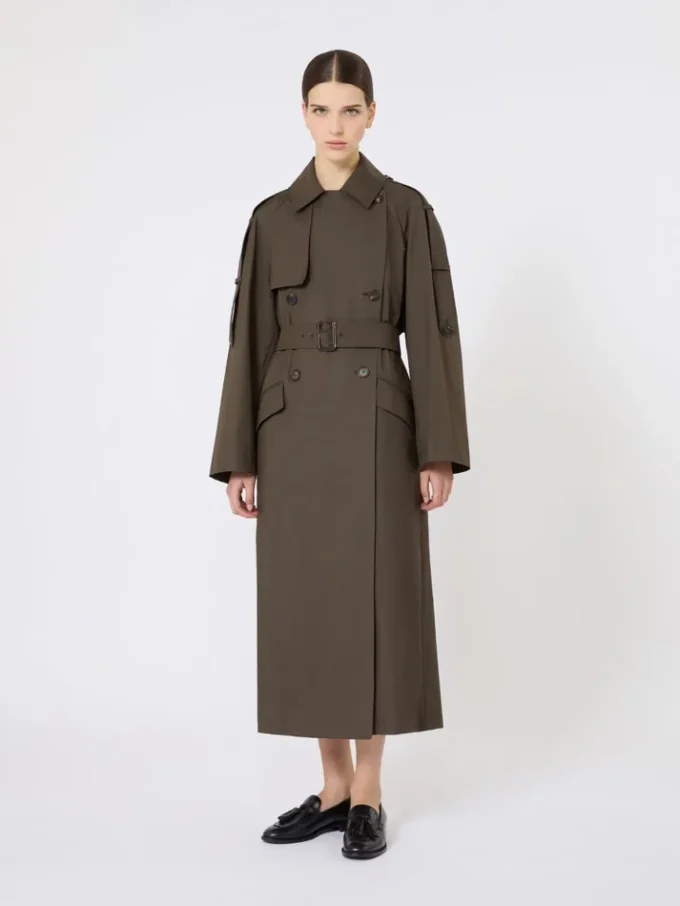 Brede waterafstotende trenchcoat van twill, groen Brede waterafstotende trenchcoat van twill, groen