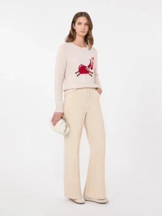 Breed uitlopende broek van katoen, zandkleur