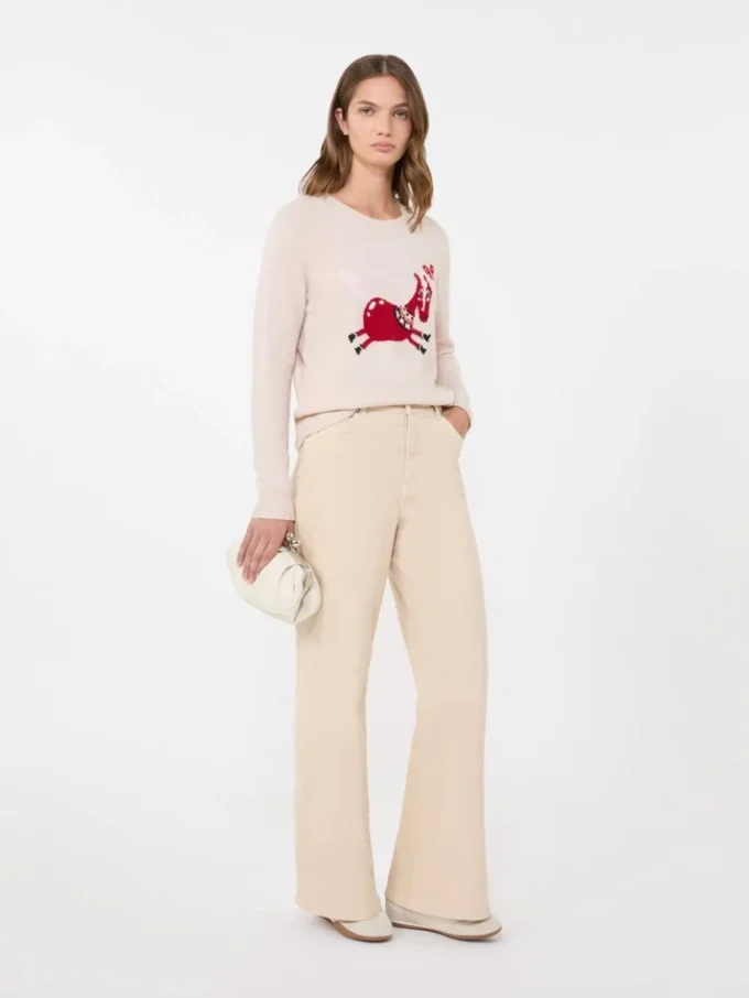 Breed uitlopende broek van katoen, zandkleur Breed uitlopende broek van katoen, zandkleur