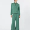 Breed uitlopende broek van viscose en linnen, groen Breed uitlopende broek van viscose en linnen, groen