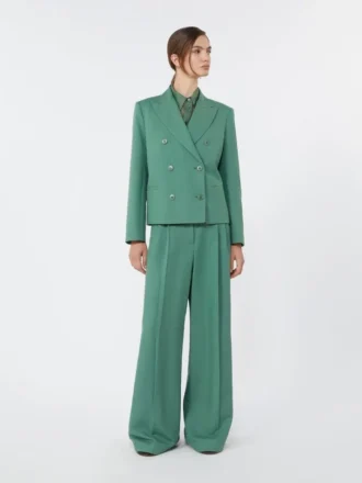 Breed uitlopende broek van viscose en linnen, groen