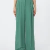 Breed uitlopende broek van viscose en linnen, groen Breed uitlopende broek van viscose en linnen, groen