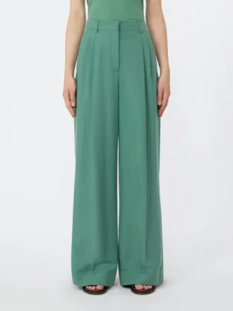 Breed uitlopende broek van viscose en linnen, groen