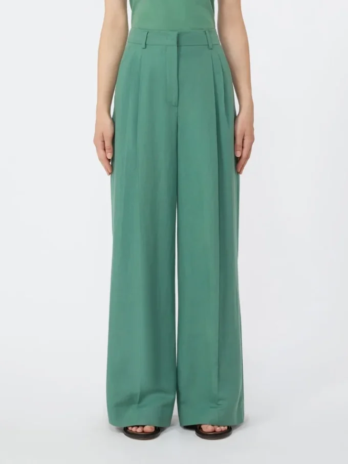 Breed uitlopende broek van viscose en linnen, groen Breed uitlopende broek van viscose en linnen, groen