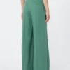 Breed uitlopende broek van viscose en linnen, groen Breed uitlopende broek van viscose en linnen, groen