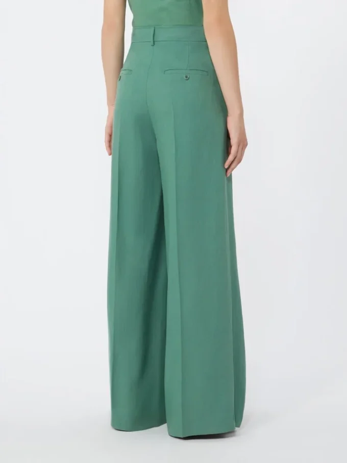Breed uitlopende broek van viscose en linnen, groen Breed uitlopende broek van viscose en linnen, groen