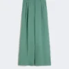 Breed uitlopende broek van viscose en linnen, groen Breed uitlopende broek van viscose en linnen, groen