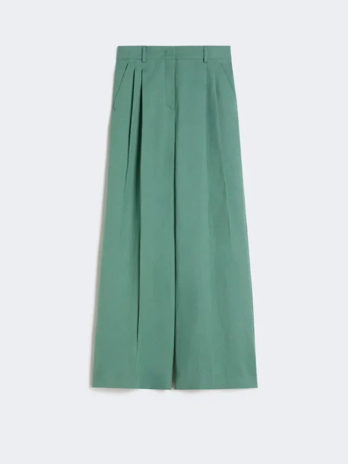 Breed uitlopende broek van viscose en linnen, groen Breed uitlopende broek van viscose en linnen, groen