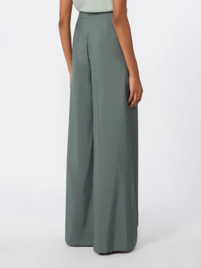 Breedvallende broek van wol en zijde, donkergroen Breedvallende broek van wol en zijde, donkergroen