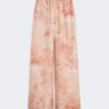 Breedvallende zijden broek met print, roze Breedvallende zijden broek met print, roze