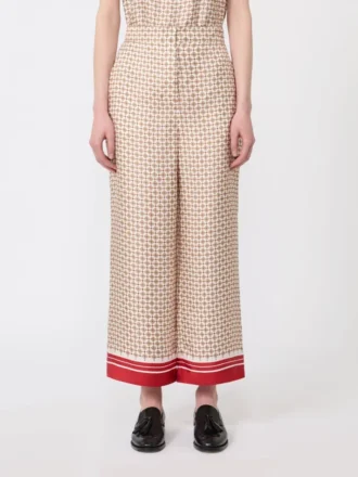 Broek van bedrukte zijde, rood