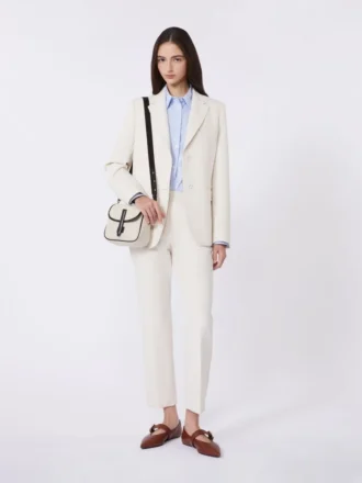 Blazer van canvas met viscosemix, ivoorkleurig