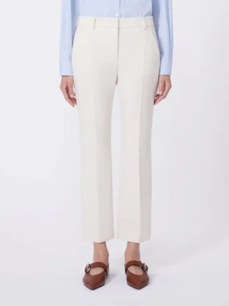 Broek van dubbelzijdig viscose canvas, ivoorkleurig