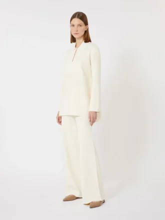 Broek van gebreide viscose crêpe, ivoorkleurig