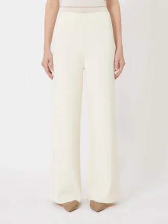 Broek van gebreide viscose crêpe, ivoorkleurig