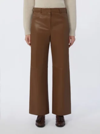 Broek van gecoate stof, tabakskleur
