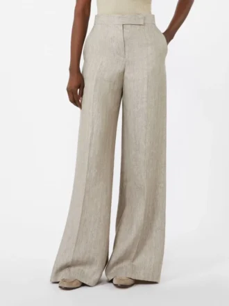 Broek van linnen twill met visgraatmotief, beige