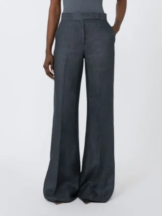 Broek van linnen twill met visgraatmotief, middengrijs
