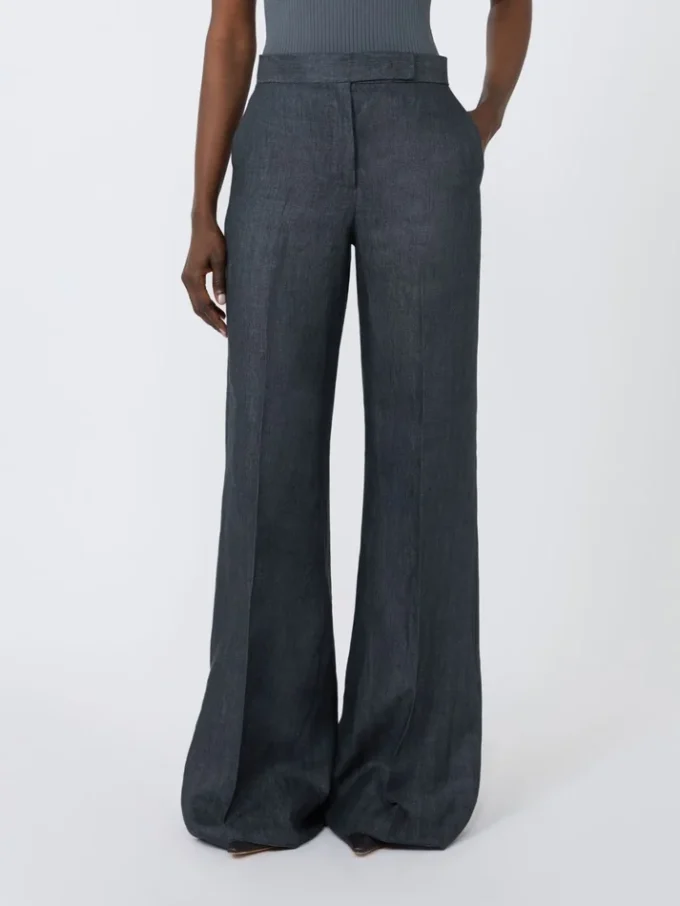 Broek van linnen twill met visgraatmotief, middengrijs Broek van linnen twill met visgraatmotief, middengrijs
