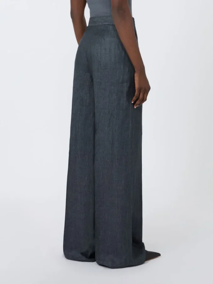 Broek van linnen twill met visgraatmotief, middengrijs Broek van linnen twill met visgraatmotief, middengrijs
