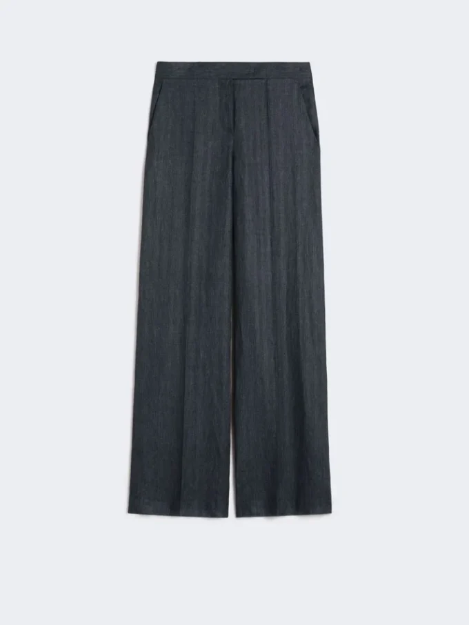 Broek van linnen twill met visgraatmotief, middengrijs Broek van linnen twill met visgraatmotief, middengrijs