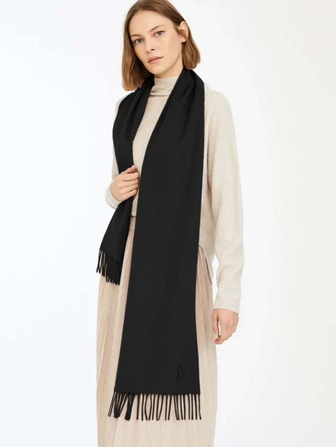 Camelkleurige stola met geborduurd monogram, zwart Camelkleurige stola met geborduurd monogram, zwart