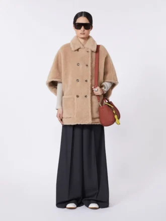 Cape van alpaca en kasjmier teddy-stof, beige