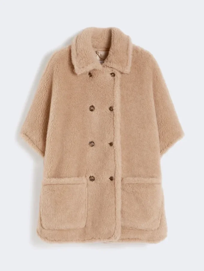 Cape van alpaca en kasjmier teddy-stof, beige Cape van alpaca en kasjmier teddy-stof, beige