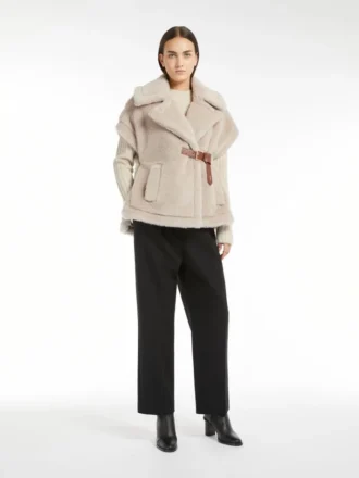 Cape van alpaca en teddywol, beige