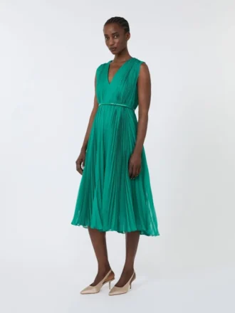 Chiffonjurk met plissé-plooien, groen