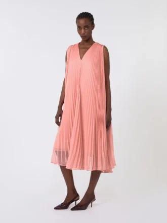 Chiffonjurk met plissé-plooien, roze