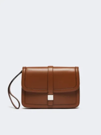Clutch van glad leer, tabakskleur