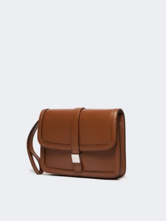 Clutch van glad leer, tabakskleur