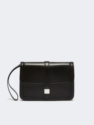 Clutch van glad leer, zwart