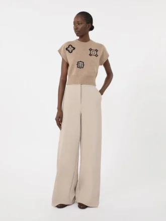 Compacte jersey broek, zandkleur