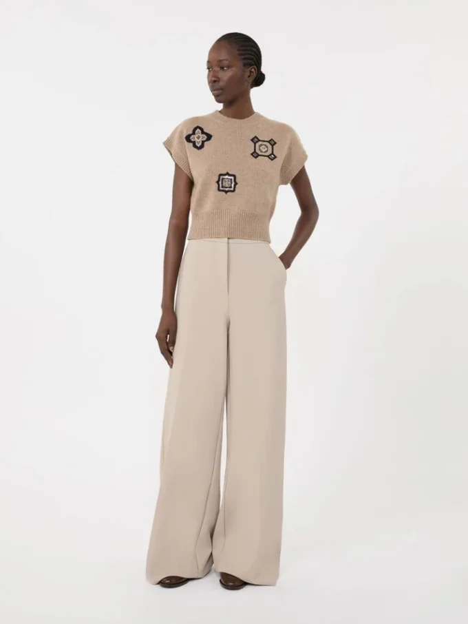 Compacte jersey broek, zandkleur Compacte jersey broek, zandkleur