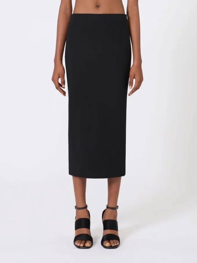 Compacte midi-rok van crêpe jersey, zwart